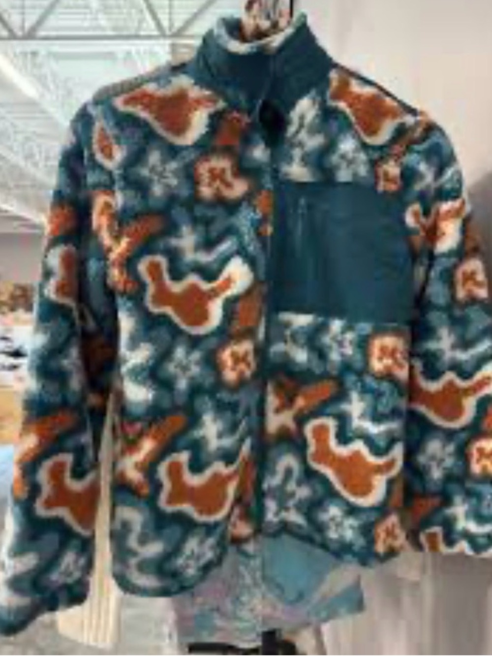 Kids Art Class Fleece Jacket in Teal and Rust - Cozy Patterned Coat
